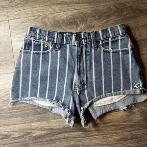 Abercrombie & Fitch High-Waist Blue & White Striped Denim Shorts